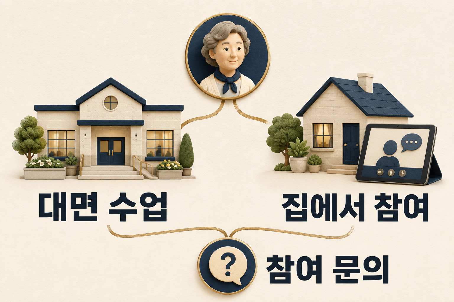 동탄 어르신 건강플러스, 집에서 참여하는 운동반도 운영해요의 핵심: 대면 수업 · 집에서 참여 · 참여 문의