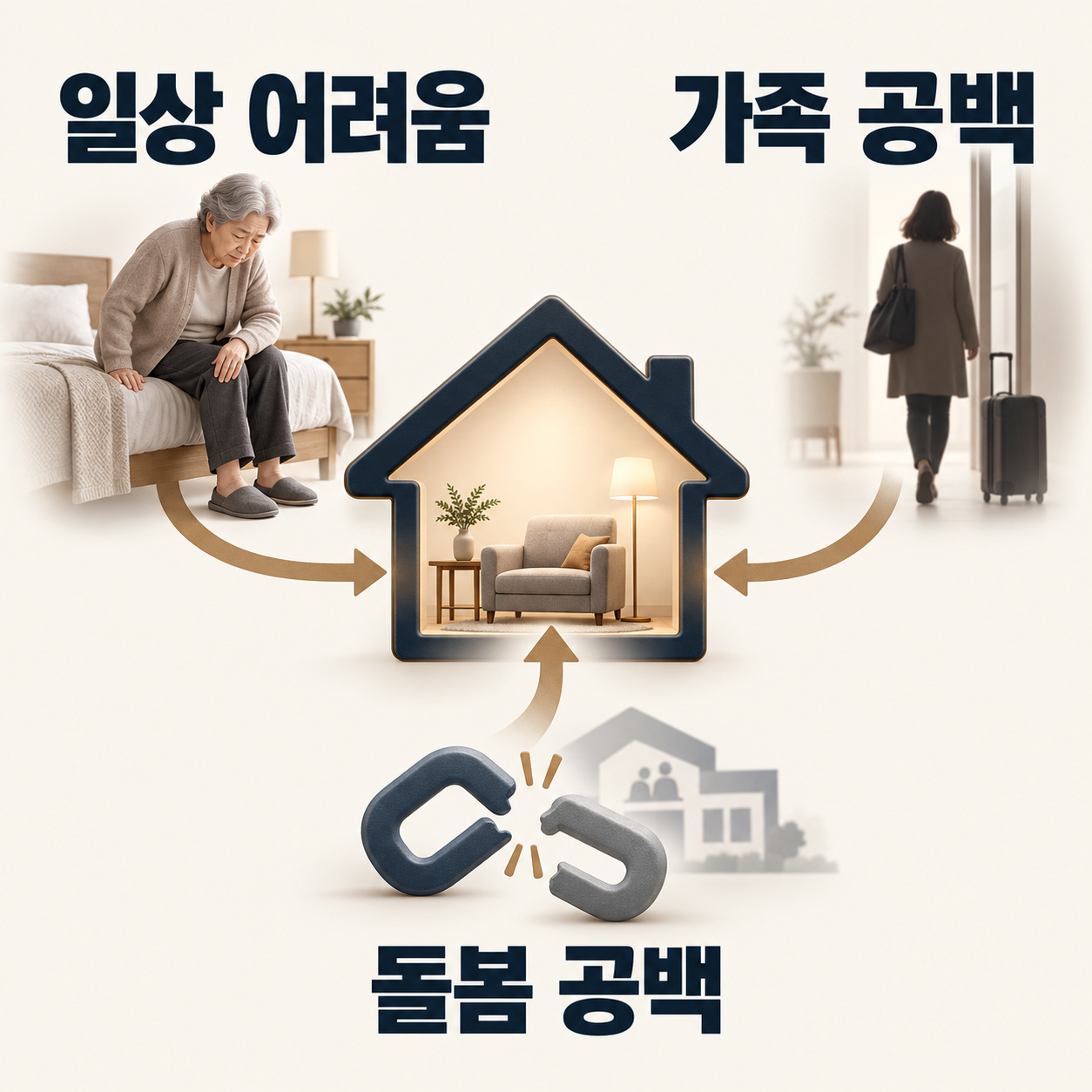 누구나돌봄의 일상 수행·가족 수발·공적 돌봄 공백 세 조건을 연결한 인포그래픽