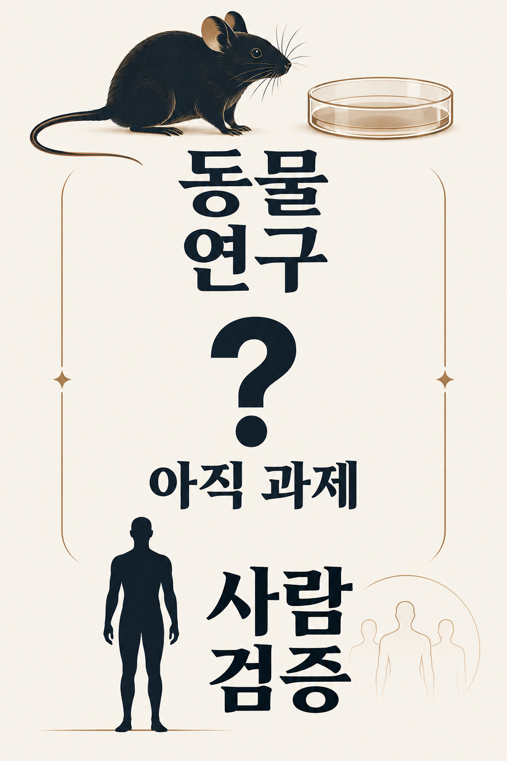 동물 연구와 사람 검증 사이에 아직 남은 과제가 있다는 도표