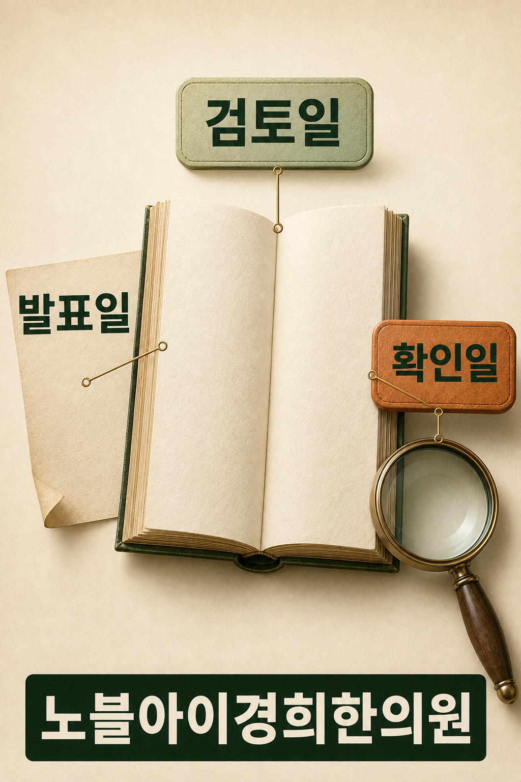한 자료의 발표일, 원문 검토일, 이번 확인일이 서로 다른 날짜 이력임을 보여주는 그림